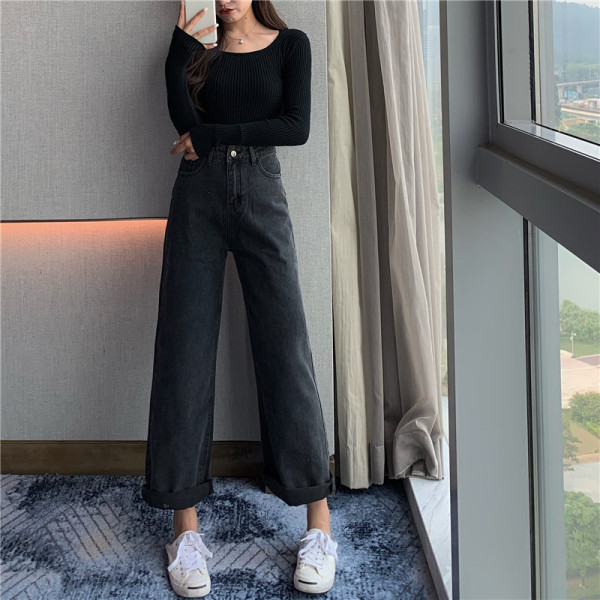 Alkalmi női szürke farmer, magas derékkal