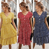 Rochie de dama decupata cu model floral si decolteu spitz