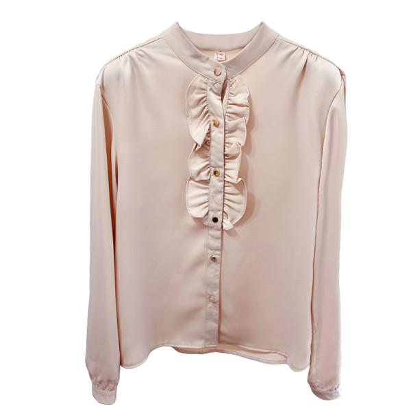 Cămașă de damă elegantă cu decolteu oval, mâneci lungi și nasturi