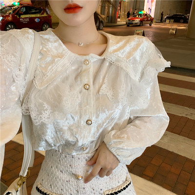 Cămașă retro damă din catifea cu broască