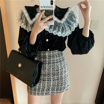 Cămașă retro damă din catifea cu broască