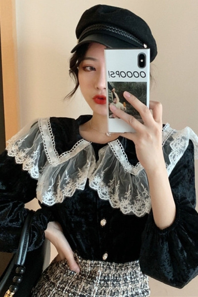 Cămașă retro damă din catifea cu broască