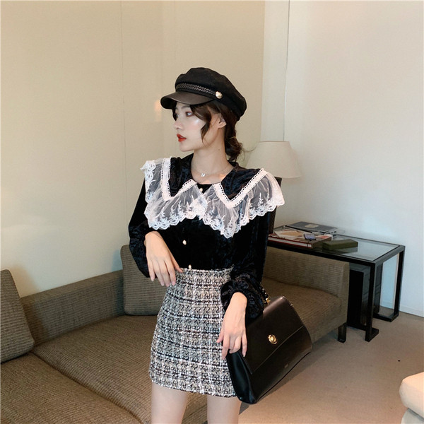 Cămașă retro damă din catifea cu broască