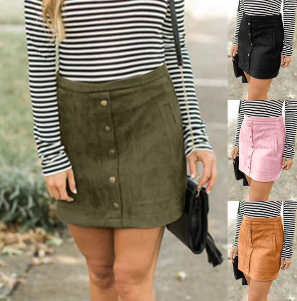 Fusta casual dama cu nasturi si talie inalta