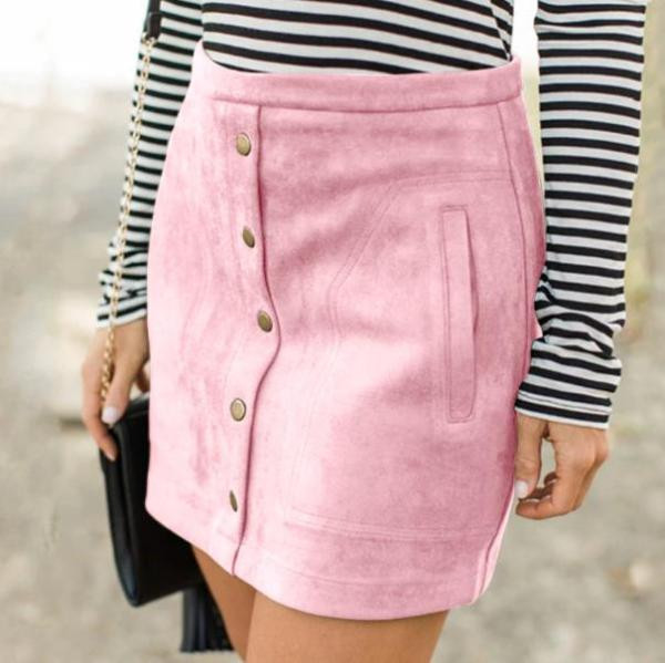 Fusta casual dama cu nasturi si talie inalta