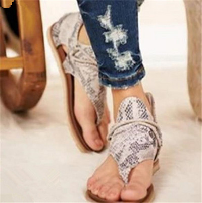 Ženske ležerne sandale s ravnim potplatom i životinjskim uzorkom