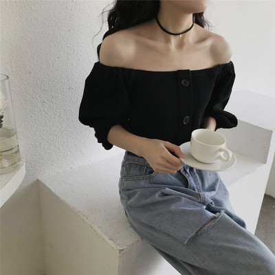 Bluză de damă de ultimă generație cu nasturi și mâneci căzute