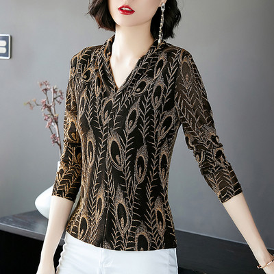 Naiste V-kaelusega ja pikkade varrukatega pluus