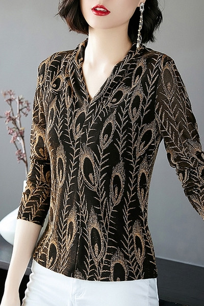 Naiste V-kaelusega ja pikkade varrukatega pluus