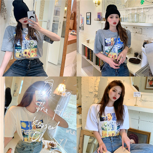 Tricou casual dama model larg cu decolteu oval si imprimeu color