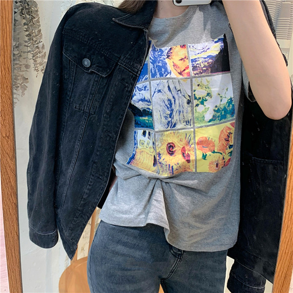 Tricou casual dama model larg cu decolteu oval si imprimeu color