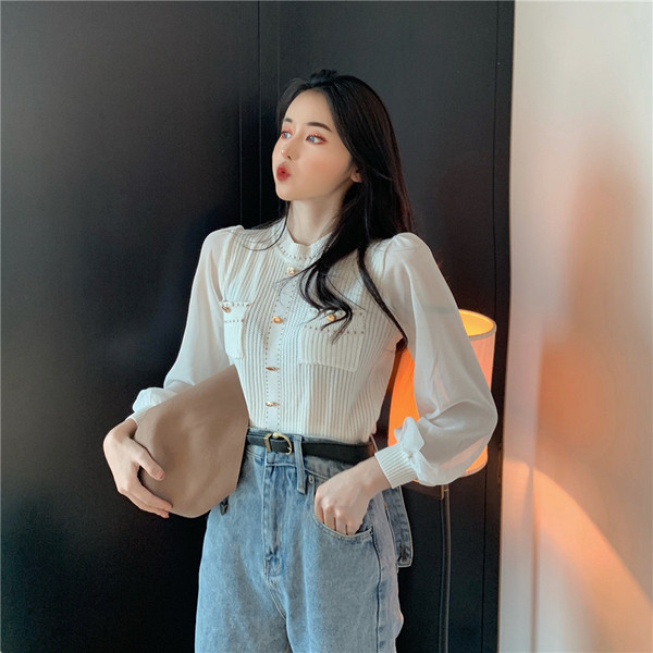 Cămașă modernă de damă cu decolteu oval și buzunare