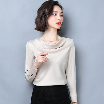 Нов модел дамска копринена блуза с дълъг ръкав