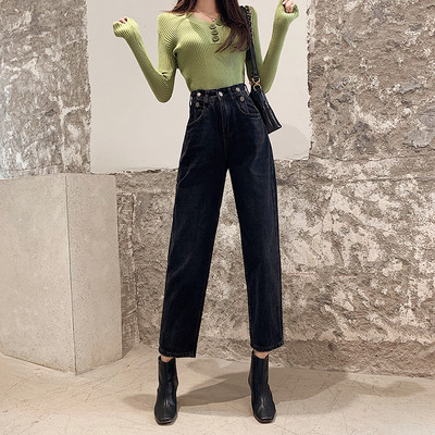 Női modern farmer egyenes modell magas derékkal