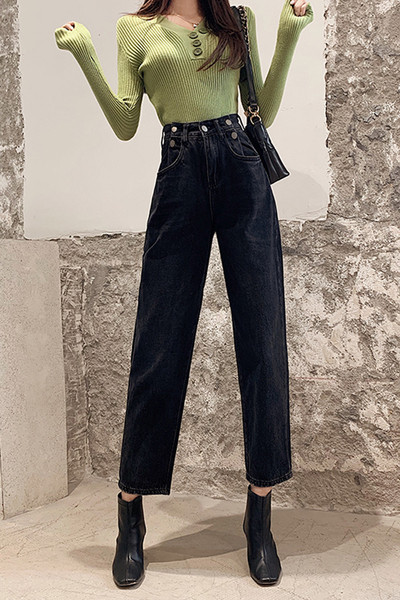 Női modern farmer egyenes modell magas derékkal