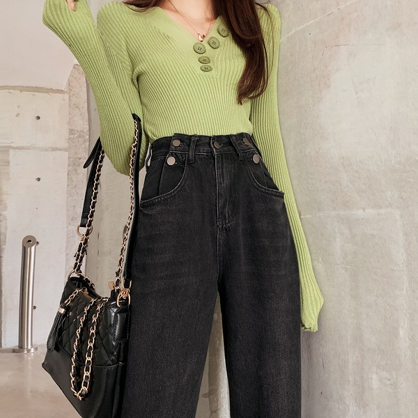 Női modern farmer egyenes modell magas derékkal