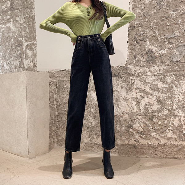 Női modern farmer egyenes modell magas derékkal