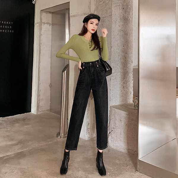 Női modern farmer egyenes modell magas derékkal