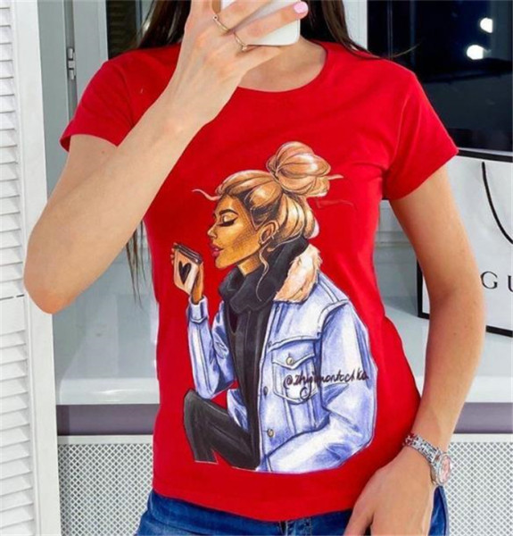 Tricou casual de dama cu maneca scurta si aplicatie colorata