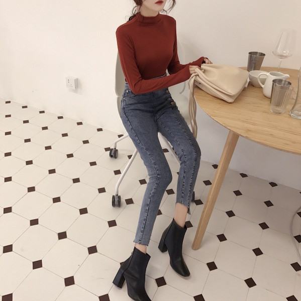 Blugi moderni de dama cu talie inalta si inchidere laterala