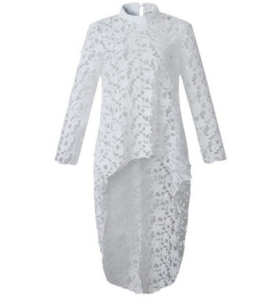 Cămașă casual de damă din dantelă albă, cu mâneci lungi