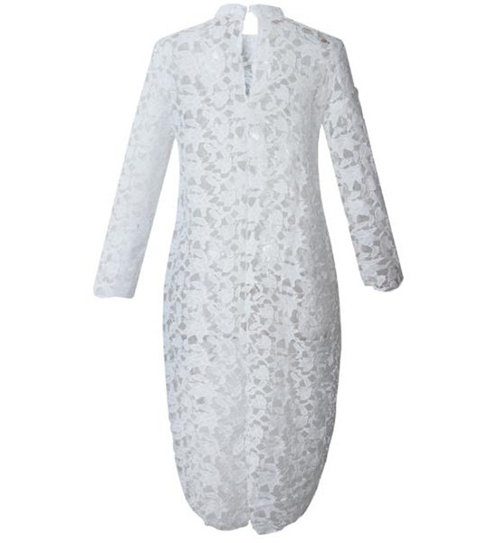 Cămașă casual de damă din dantelă albă, cu mâneci lungi