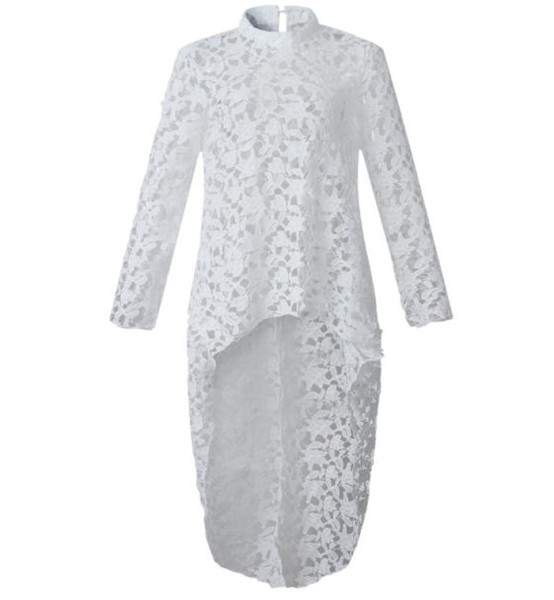 Cămașă casual de damă din dantelă albă, cu mâneci lungi