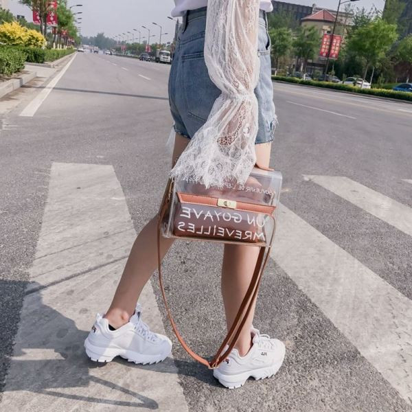 Geantă modernă transparentă cu mâner lung