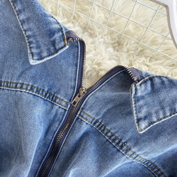 Cămașă casual de damă din denim cu fermoar și mâneci lungi