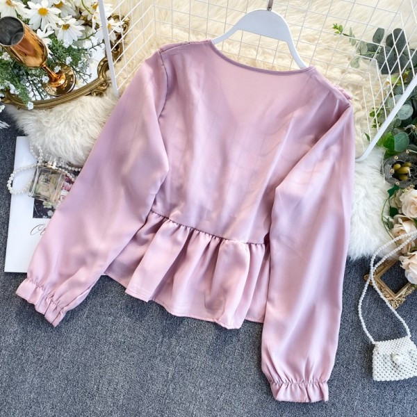 Cămașă casual de damă cu broderie și decolteu spitz