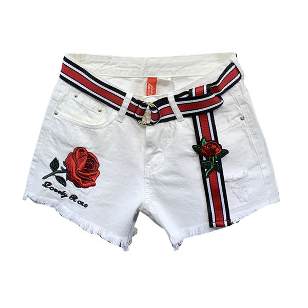 Model nou de pantaloni scurti de dama cu broderie si curea