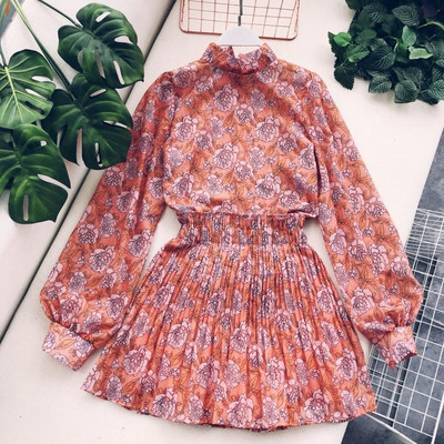 Virágmintás, hosszú ujjú női alkalmi ruha