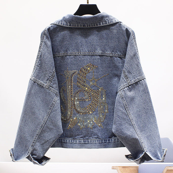 Geaca de dama denim model NOU model lat cu pietre si efect stralucitor