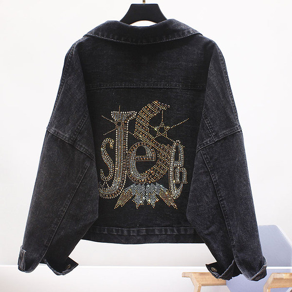 Geaca de dama denim model NOU model lat cu pietre si efect stralucitor
