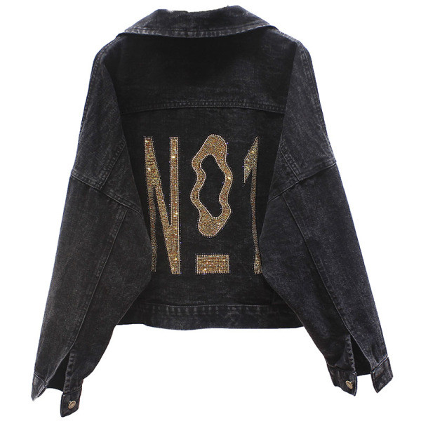 Модерно дамско дънково яке широк модел с лъскав ефект 