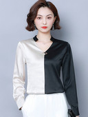 Női selyemblúz spitz nyakkivágással és hosszú ujjal