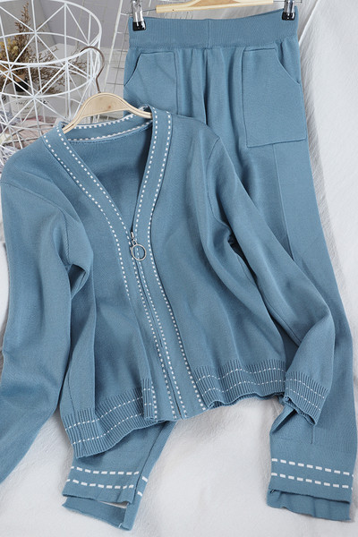 Set de tricotat subțire pentru femei de primăvară cu fermoar