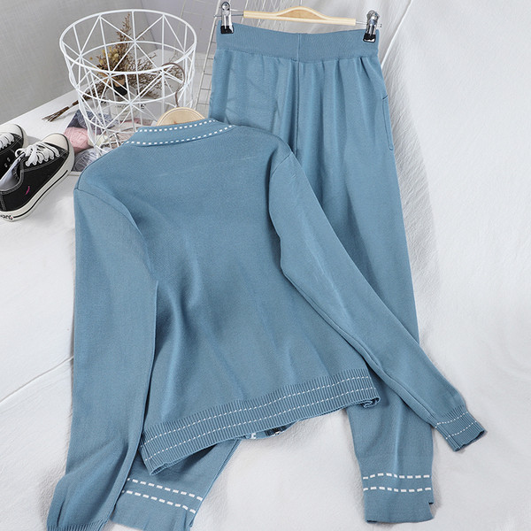 Set de tricotat subțire pentru femei de primăvară cu fermoar