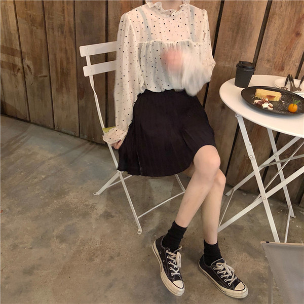 Fusta de dama plisata neagra cu talie inalta