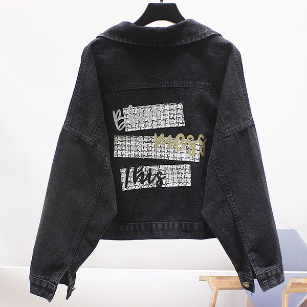 Jachetă modernă de denim de damă cu inscripție și broderie