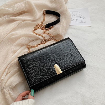 Geantă de damă modernă din piele ecologică cu lanț metalic lung