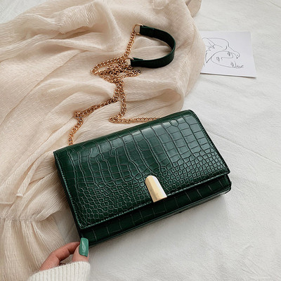 Geantă de damă modernă din piele ecologică cu lanț metalic lung