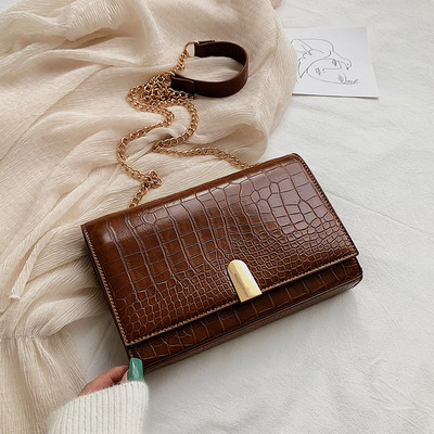 Geantă de damă modernă din piele ecologică cu lanț metalic lung