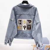 Jachetă de damă modernă din blugi model larg cu inscripție