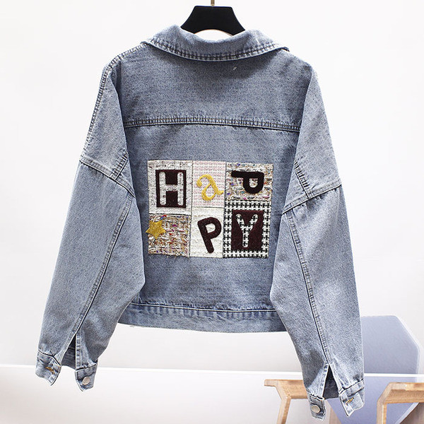 Jachetă de damă modernă din blugi model larg cu inscripție