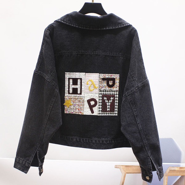Jachetă de damă modernă din blugi model larg cu inscripție