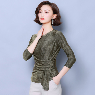 Stílusos női blúz fényes hatással, kerek nyakkivágással