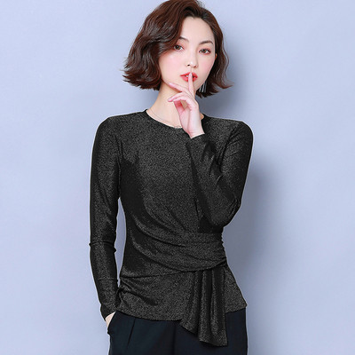 Stílusos női blúz fényes hatással, kerek nyakkivágással