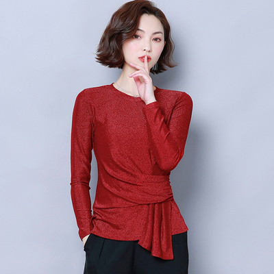 Stílusos női blúz fényes hatással, kerek nyakkivágással