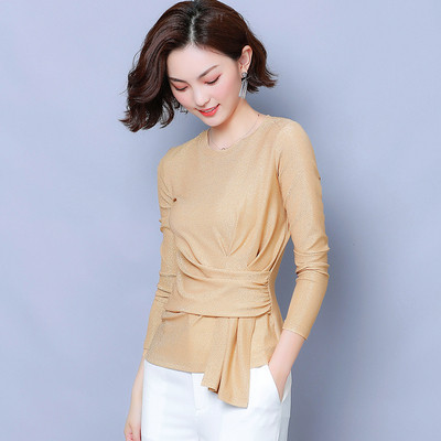 Stílusos női blúz fényes hatással, kerek nyakkivágással